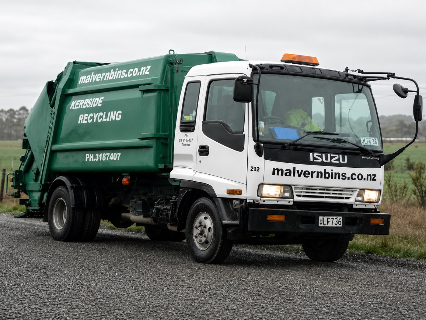 Malvern Waste Solutions truck on a Selwyn road